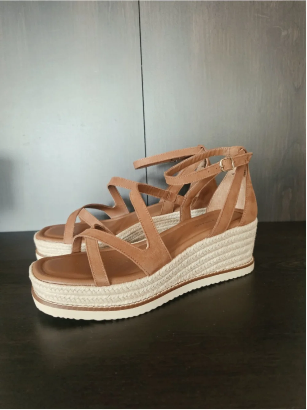 Lucky Brand Carolina LEATHER Jute Espadrille Braided Sandals 9.5 M Pinto Brown